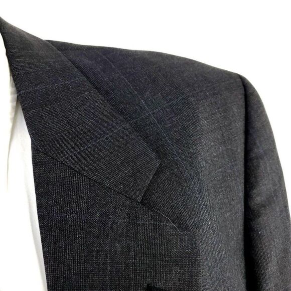 Jos A Bank Gordon Wool 2 Button Blazer 42L Gray Plaid W/ Blue Windowpane - Picture 2 of 11